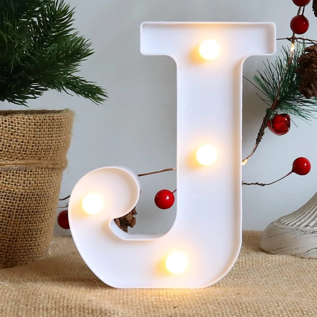 SATYAM KRAFT 1 Piece White Marquee Alphabet Shaped LED Light - Decorative Letter Lamp for Valentine’s Day, Bedroom, Wedding, Birthday, Home Decor, Romantic Gift Night and Wall Lamp (E) (Alphabet J)