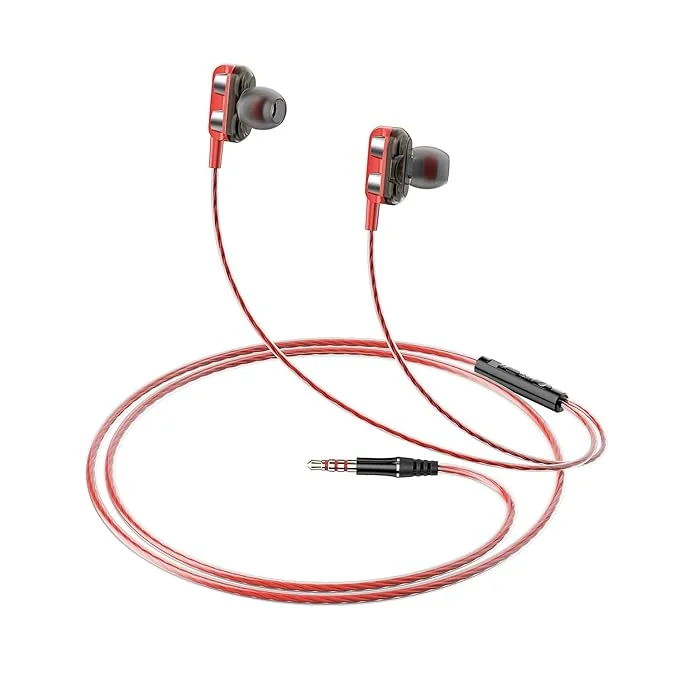 amazon basics in-Ear Wired Earphones with 9 mm Dual Drivers, in-Line Mic, Powerful Bass, Noise Isolation, 3.5 mm Audio Jack (Black and Red) - Best Price ₹122 at Amazon