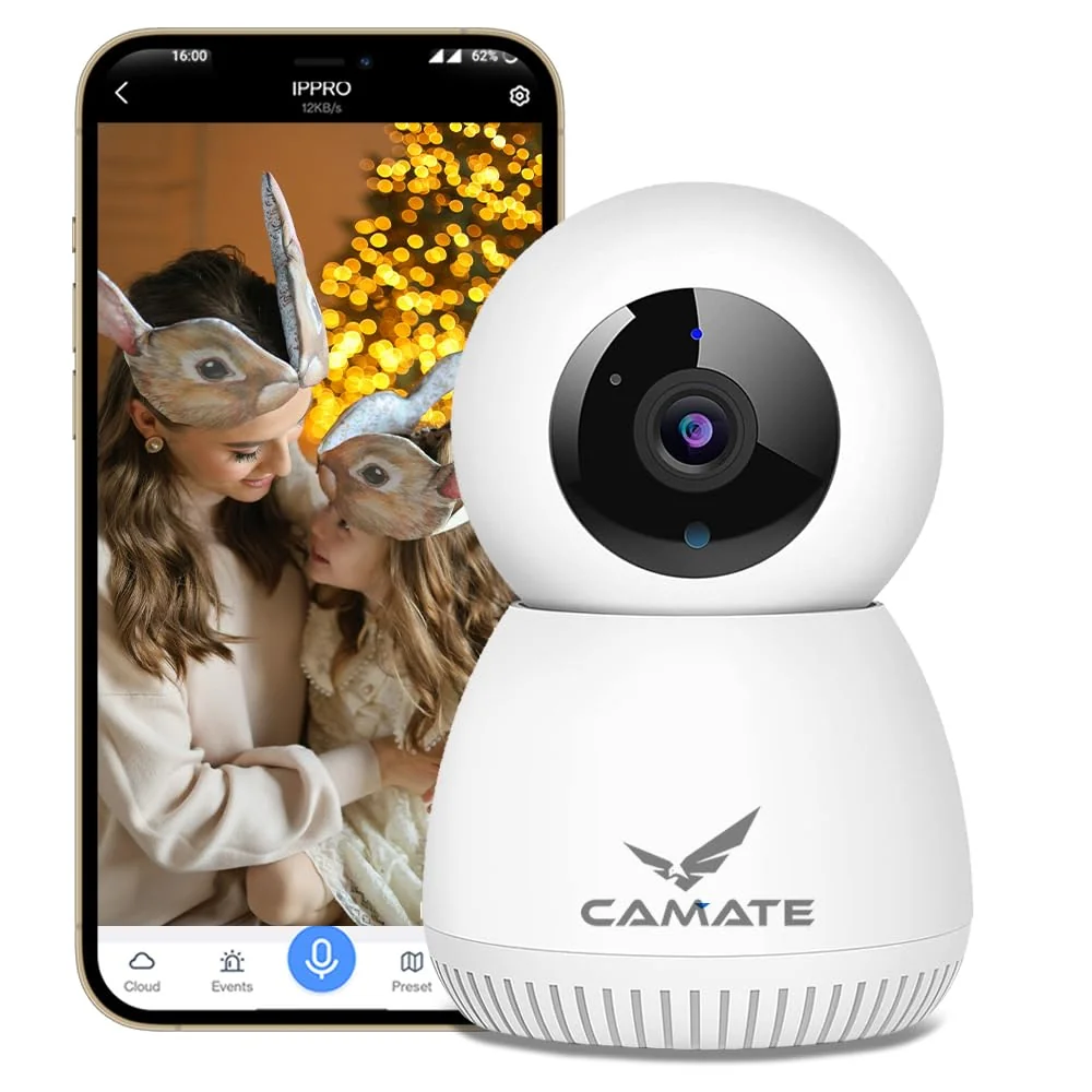 CAMATE RoboCam 3MP (5/2.4 Ghz Dual Band) Indoor WiFi CCTV Security Camera | Motion Detection & Tracking, Night Vision, 2-Way Audio, Support 256GB SD Card (3MP - 5GHz)