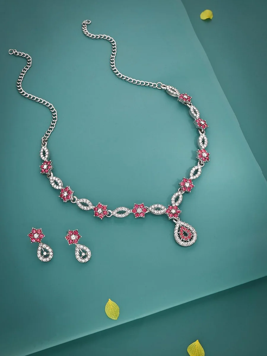 Silver-Plated American Diamond Studded Jewellery Set - Best Price ₹599 at Myntra