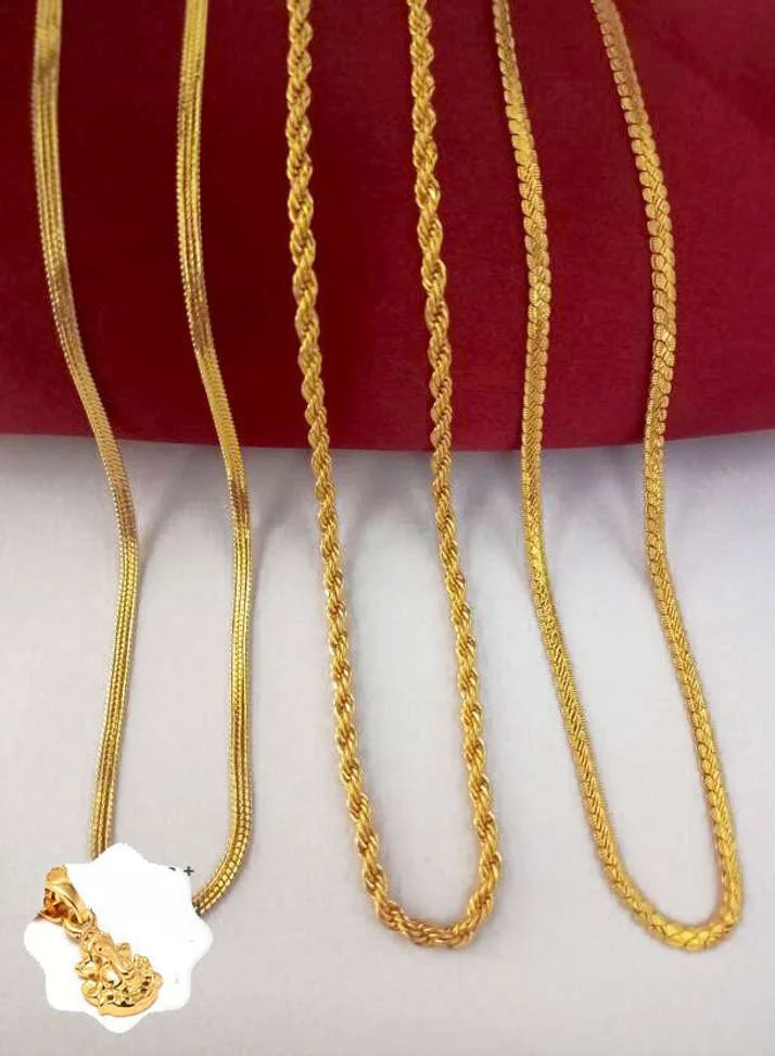 Get 3 Chains @70 Each Gold Polish chain for men women With 1 Ganesh ji Locket Gold-plated Plated Brass Chain