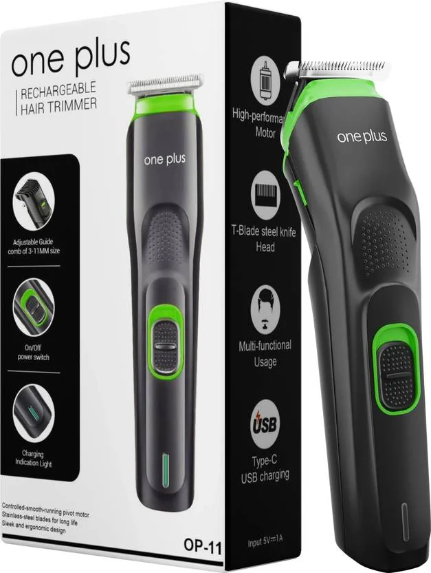 One Plus OP 11 Cordless Professional Hair Trimmer Titanium coated blade waterproof Trimmer 120 min  Runtime 12 Length Settings  (Black, Green)