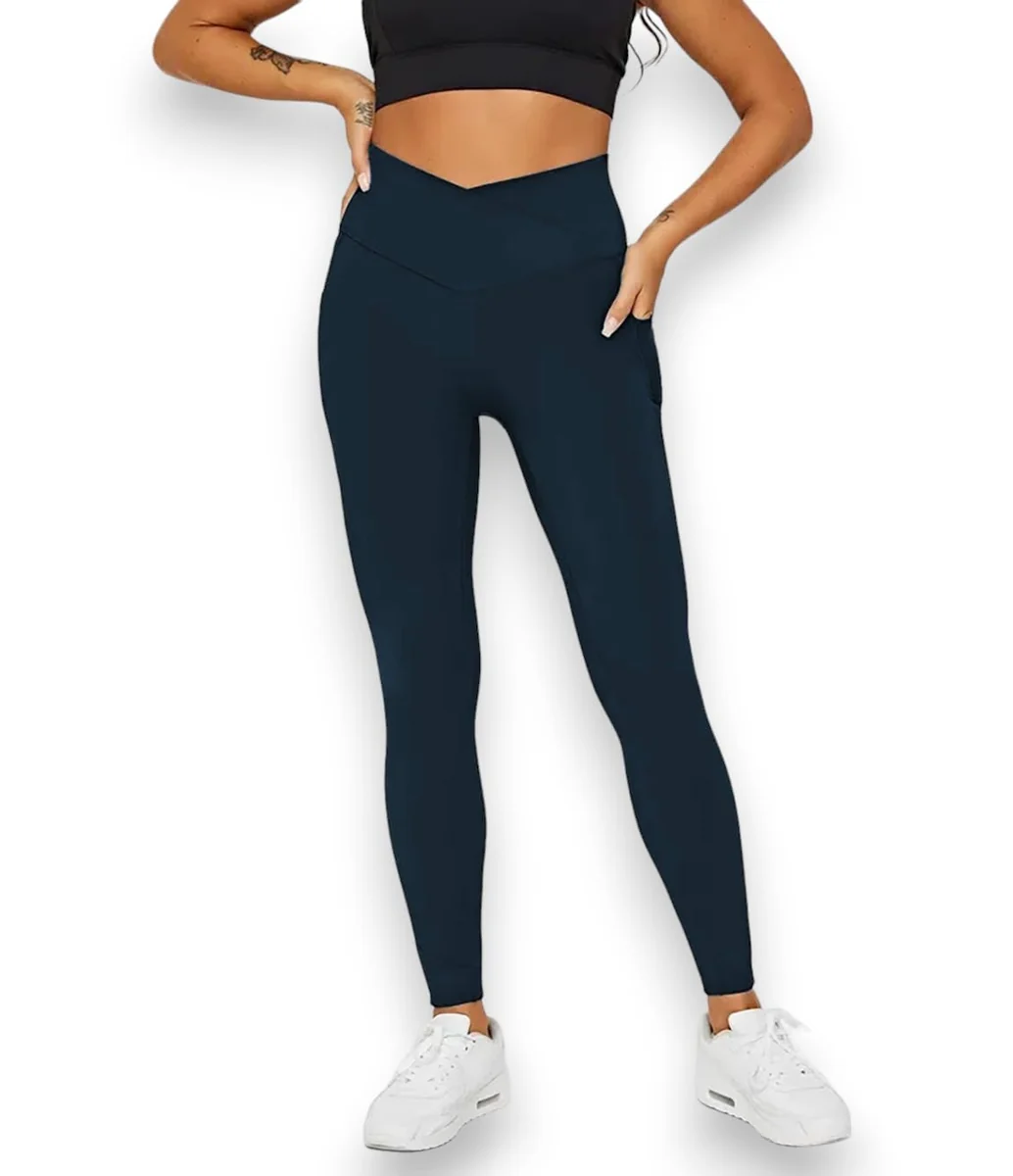 Regular High Waist Stretchable Gym Tights Leggings with Crossover Belt for Women & Girls | Yoga Pants, Sports Leggings with Phone Pockets