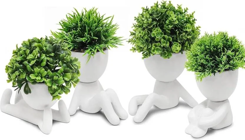 JJ Plastic Cute Artificial Mini Succulent Plants with Creative Human Shaped Pots Bonsai Wild Artificial Plant  with Pot  (16 cm, White) - Best Price ₹278 at Flipkart