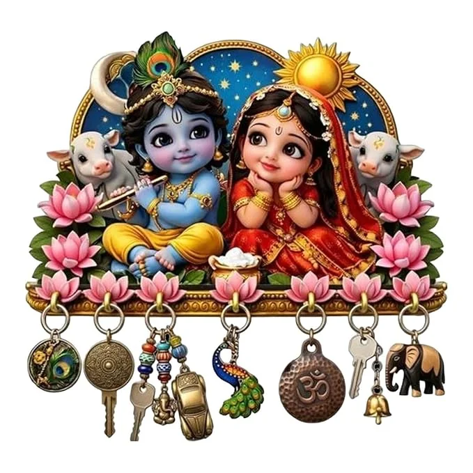 Khusansh Craft Wooden Bal Radha Krishna Key Holder, Multicolour - Best Price ₹99 at Amazon