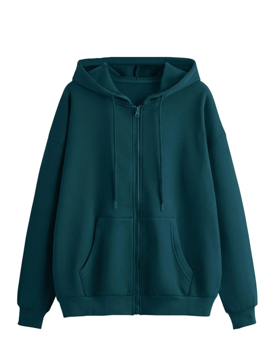 Solid Color Loose Fit Long Sleeve Drawstring and Zip Casual Hoodie| Zip Up Hoodie| Sweatshirt | Unisex Hoodie|