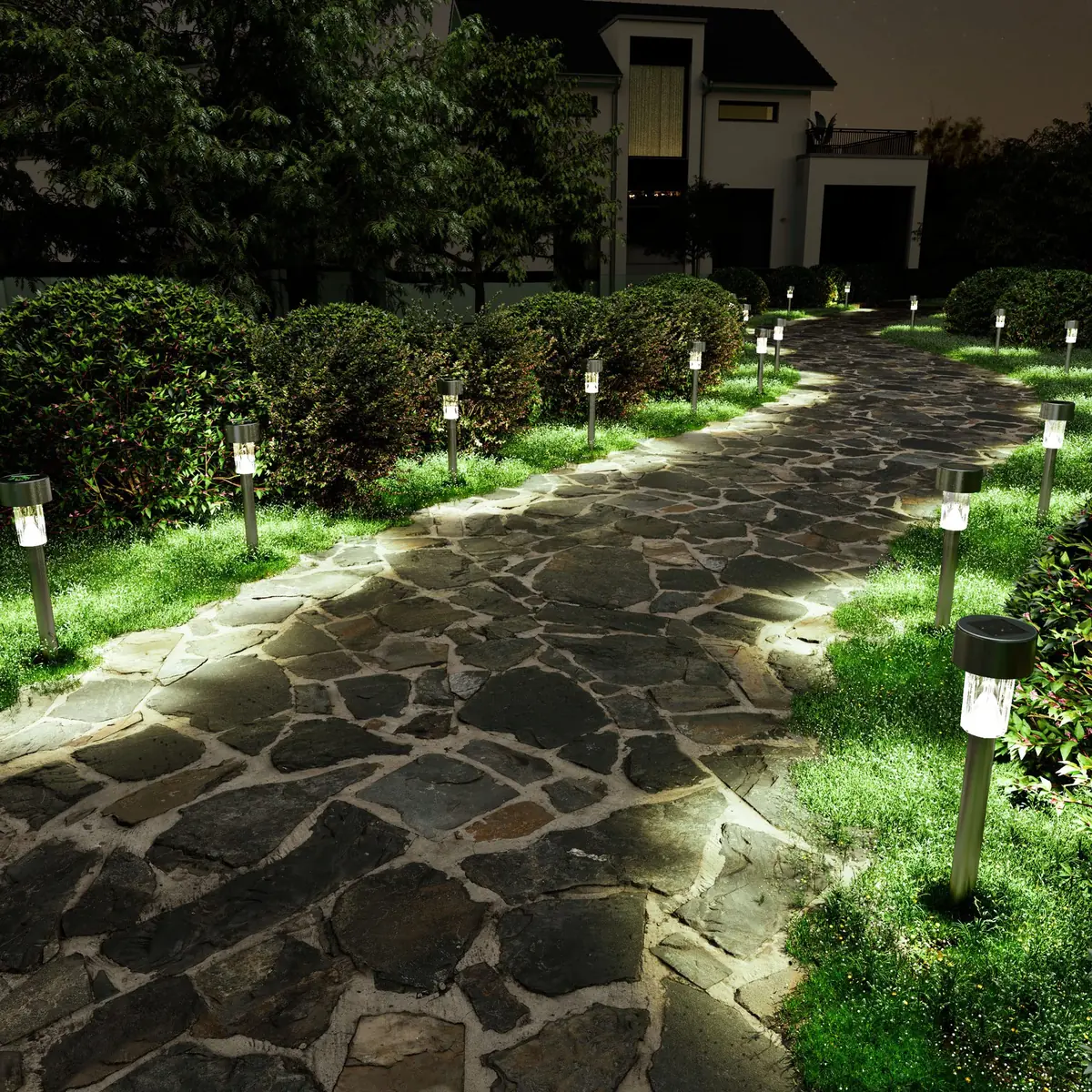 Solpex 16 Pack Solar Lights Outdoor Pathway,Solar Walkway Lights Outdoor,Garden LED Lights for Landscape/Patio/Lawn/Yard/Driveway-Cold White (Stainless Steel), 5.6 x 5.6 x 36.1 cm