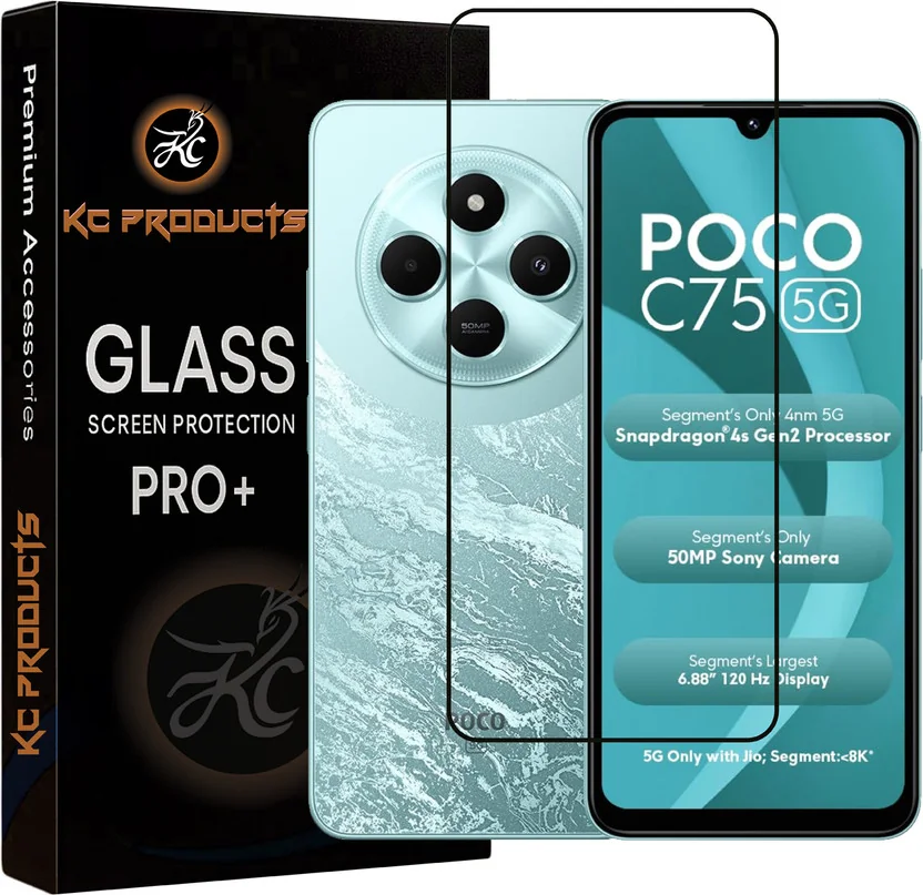 KC PRODUCTS Edge To Edge Tempered Glass for POCO C75 5G...