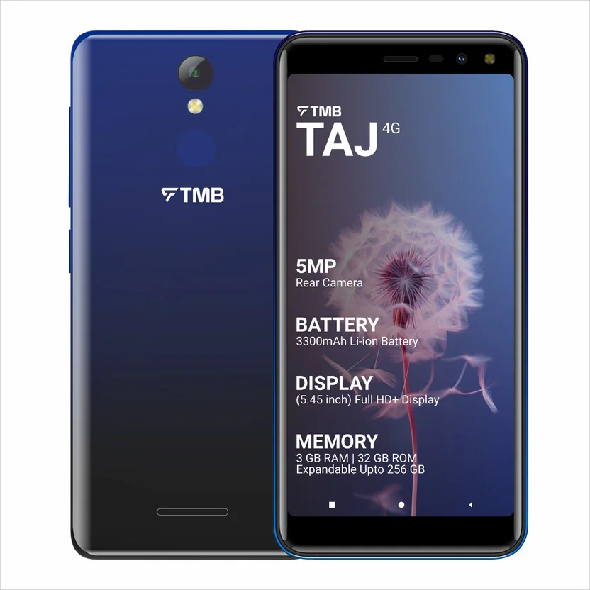 TMB Taj 4G Smartphone | 5.45 Screen | 3300mAh Battery | Back FingerPrint Team (Trans Blue, 32 GB)