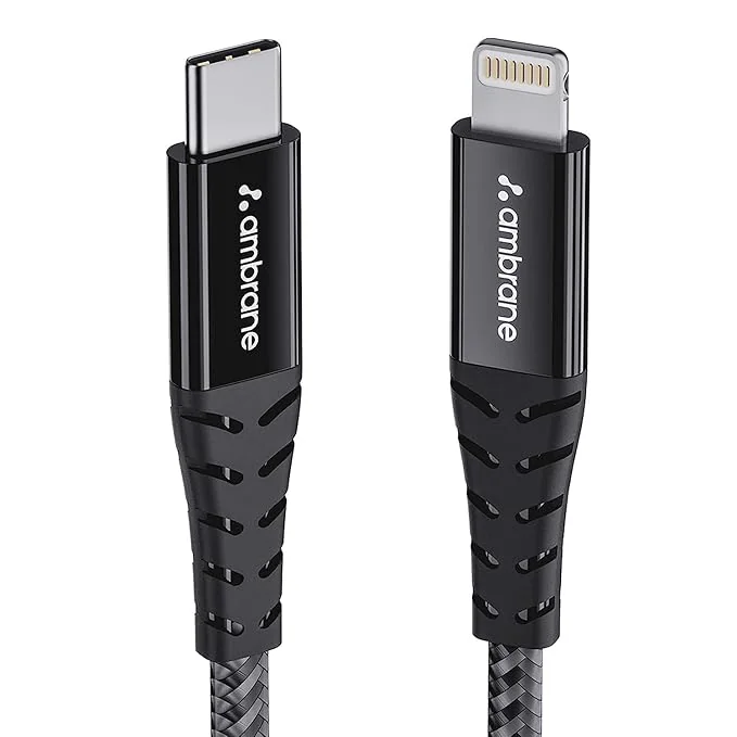 Ambrane Type-C to Lightning USB Cable, 22.5W Fast Charging, 480Mbps Data Sync Cable Compatible with iPhone, iPad, Macbook, iMac, AirPods, 1.25m (ABTL-125 Black)