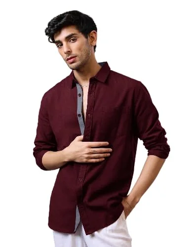 Pinkmint Casual Shirt for Men Stylish Men's Shirt Soild Regular Fit Long Sleeve Formal Wear Purple - Best Price ₹379 at Amazon