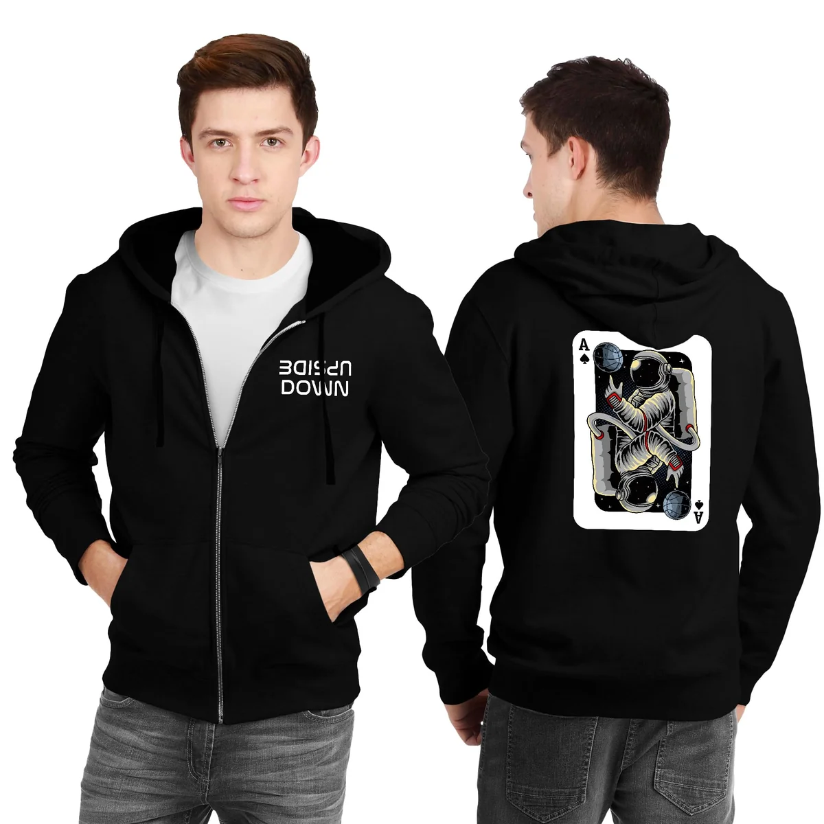 Mens Cotton Graphic Printed Zipper Hoodie for Men
