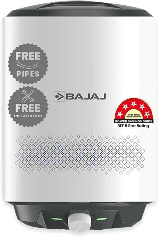 BAJAJ Shield Series Popular Plus 15L 15 L Storage Water Geyser | 5 Star BEE Energy Rating | Glassline Tanked | with Free Pipes and Installation  (White, Grey)