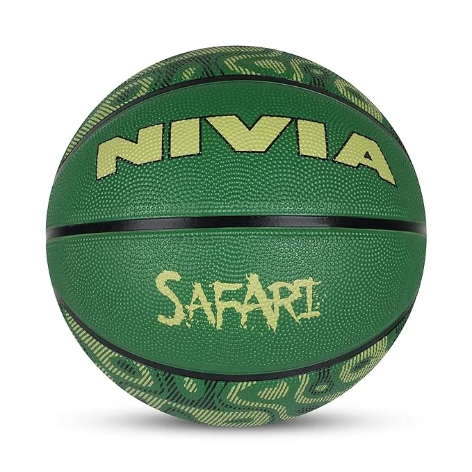 Nivia Safari Basketball, As per Basic Standard, 8 Panels, Molded Durable Rubber Cover with Pebbled Texture, Butyl Threadwounded Bladder, Made for Beginners, to Play on All Indoor & Outdoor Surfaces