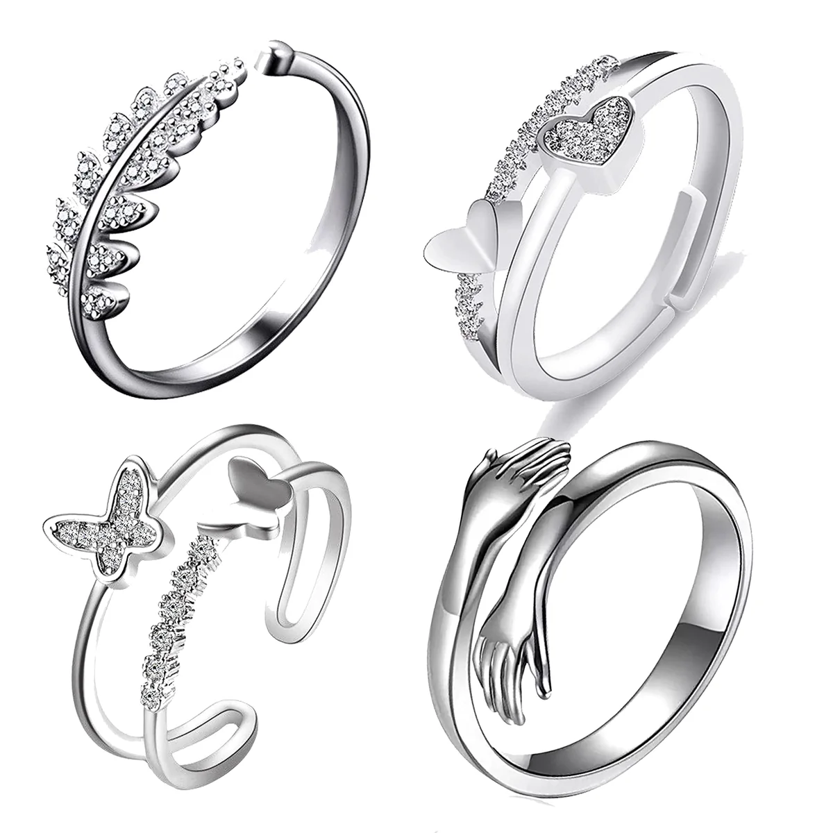 Delicate Hug Silver Ring For Women I AM Enough Love Adjustable Finger Rings For Women Girls Love Gifts Women's Jewellery Rings Combo