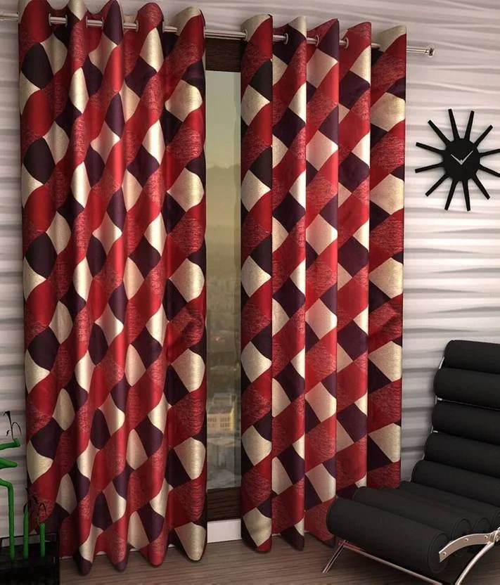 Styletex 213 cm (7 ft) Polyester Semi Transparent Door Curtain (Pack Of 2)  (Printed, Red) - Best Price ₹396 at Flipkart