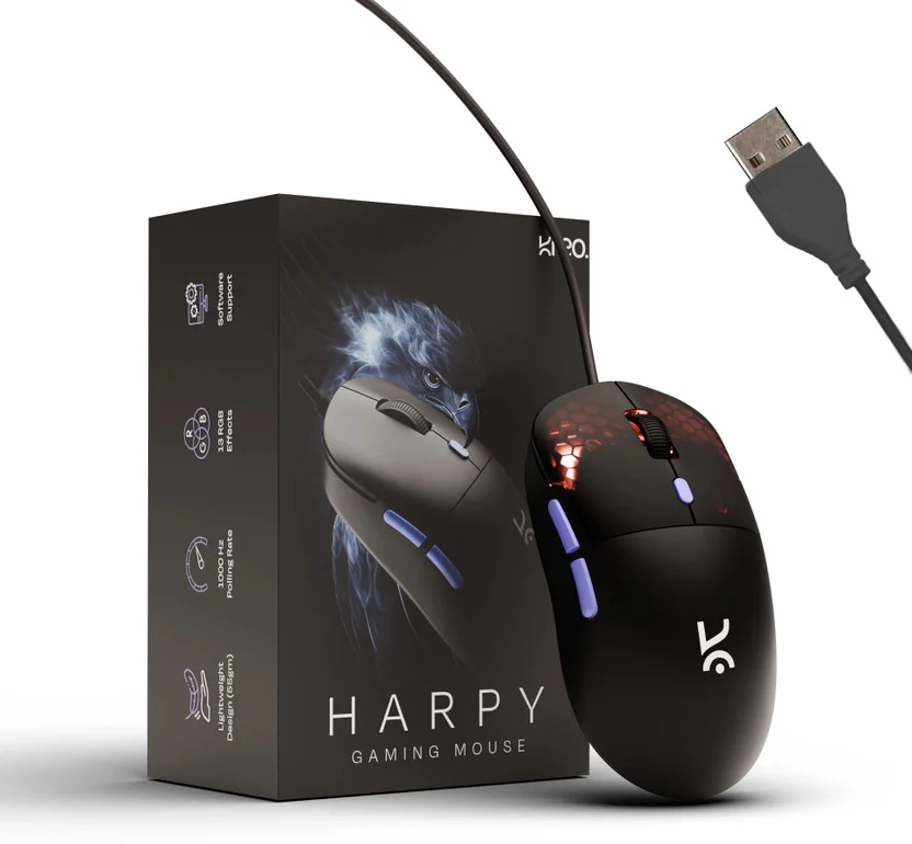Kreo Harpy 55g Ultra-Light Customizable RGB Gaming Mous...