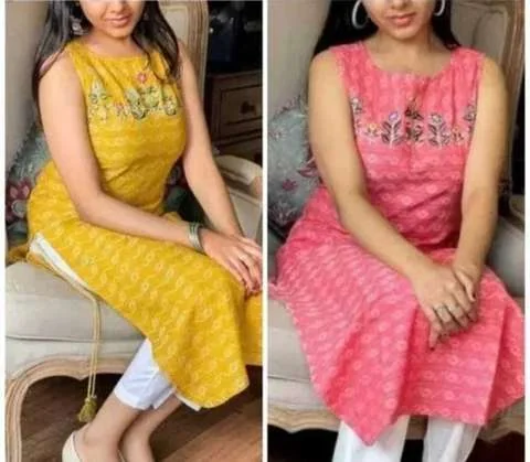 FAREEDA ATTIRES Pack of 2 Printed Khadi Cotton A-line Kurta for W...more