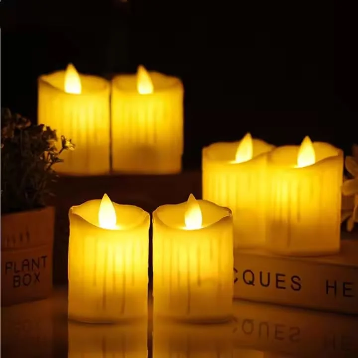 SATYAM KRAFT 3 Pcs Dancing LED Tea Light Candles | Flameless & Smokeless Diya | Decorative Acrylic Candle | Home Decor, Valentine Decoration Item, Pooja Room, Table, Mandir (Yellow)