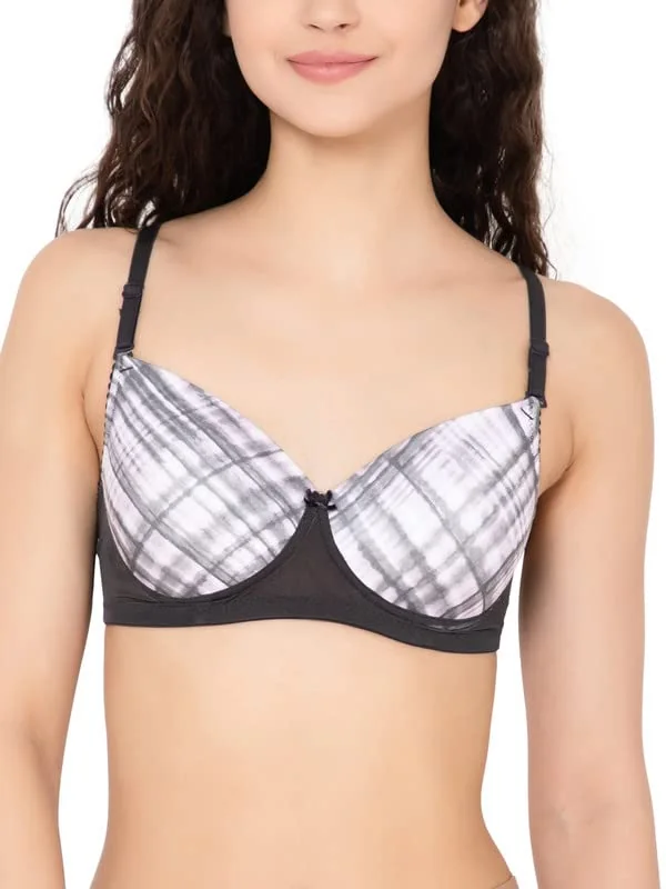 Women's Polyamide Printed Padded Full Cup Wire Free T-Shirt Bra - White