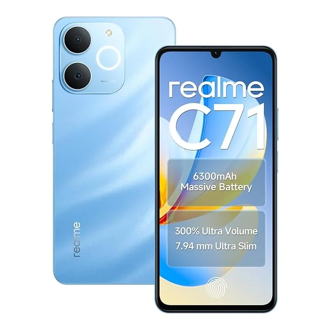 realme C71 Smartphone 6.74 inch Display 64GB ROM 4GB RAM 6300mAh Battery, Dual 4G SIM Support Fingerprint GPS WiFi (Blue) - Best Price ₹7899 at Amazon