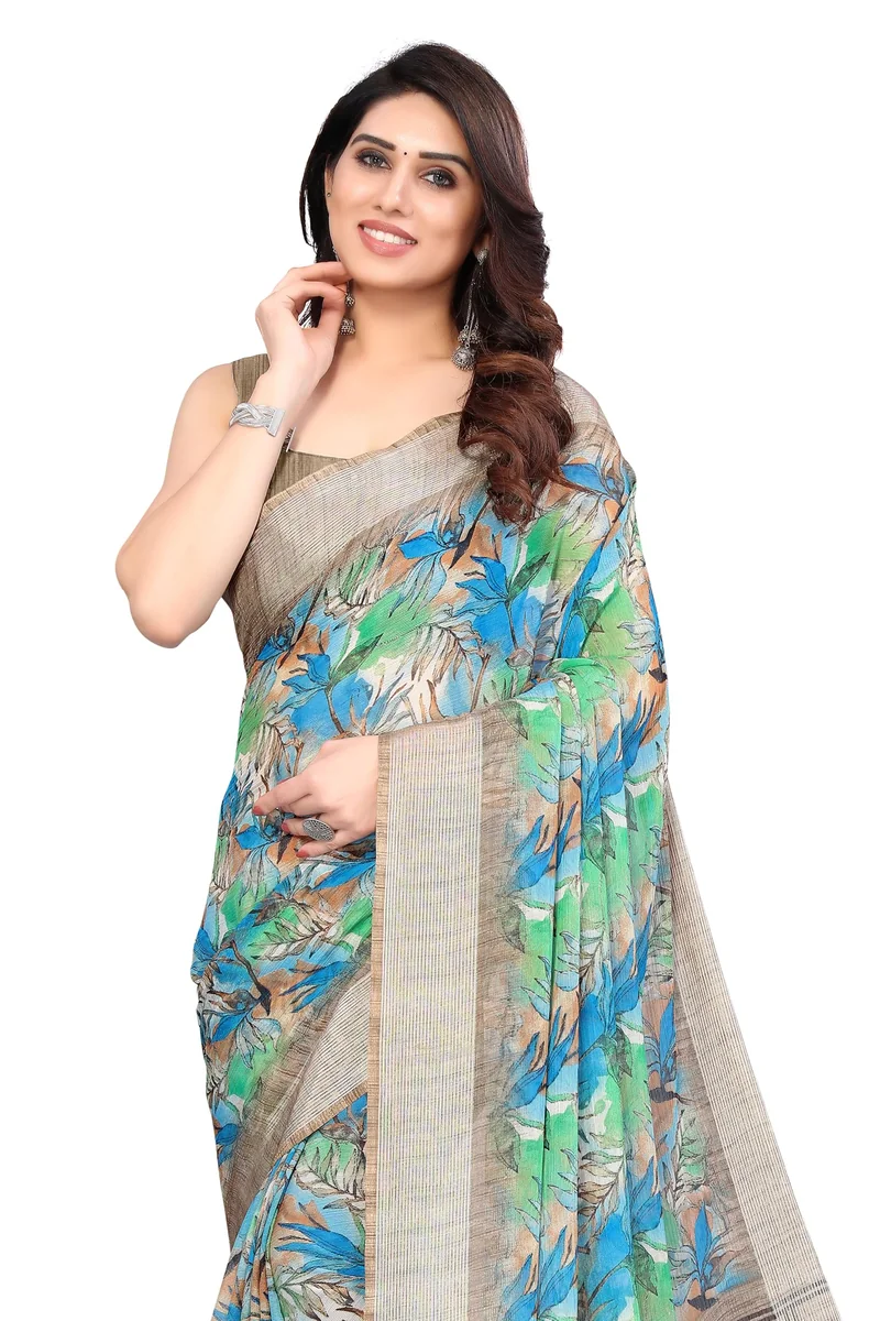 Women's Stylish Chiffon Block Print Saree with Blouse Piece