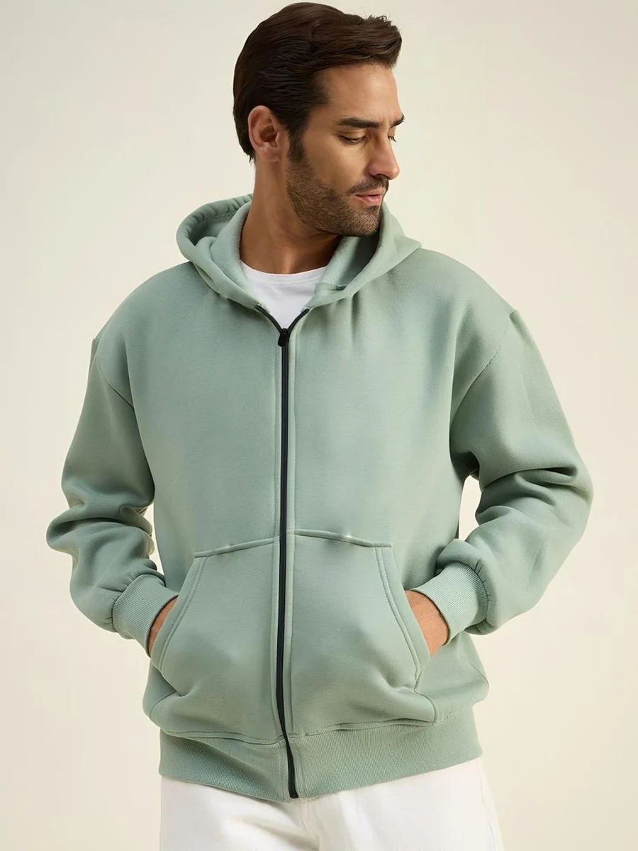 Kushi Flyer Men Green Solid Fleece Hooded Open Jacket - Best Price ₹658 at Myntra