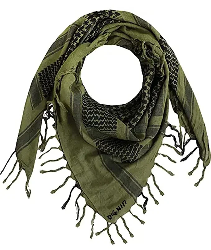 Army Afgani Patka Cotton Shemagh, Soldier Scarf for All Seasons - Military, Comfortable in All Weather, Unisex, Army Green