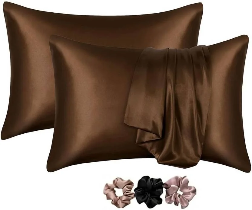 Wesofy Satin Pillows Cover  (28 cm*18 cm, Pack of 2, Brown)
