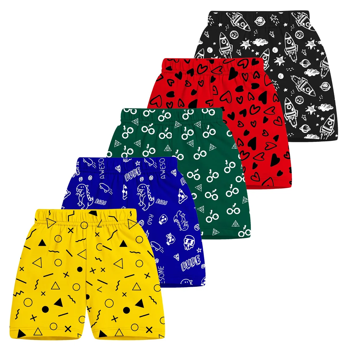 Kids Shorts Pack of 5 for Boys & Girls | Vibrant Multipack Summer Wear | Soft Cotton Blend | Comfy Fit for Daily Adventures | Breathable & Easy-to-Wear Essentials