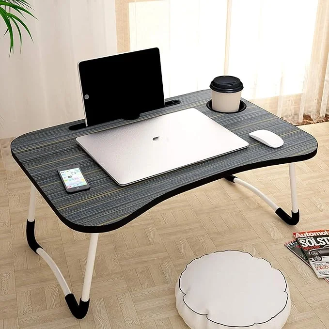 JEBISON Engineered Wood Smart Multipurpose Foldable Laptop Table With Cup Holder,Study Table,Bed Table,Breakfast Table,Foldable&Portable/Ergonomic&Rounded Edges/Non-Slip (Black) - Best Price ₹229 at Amazon