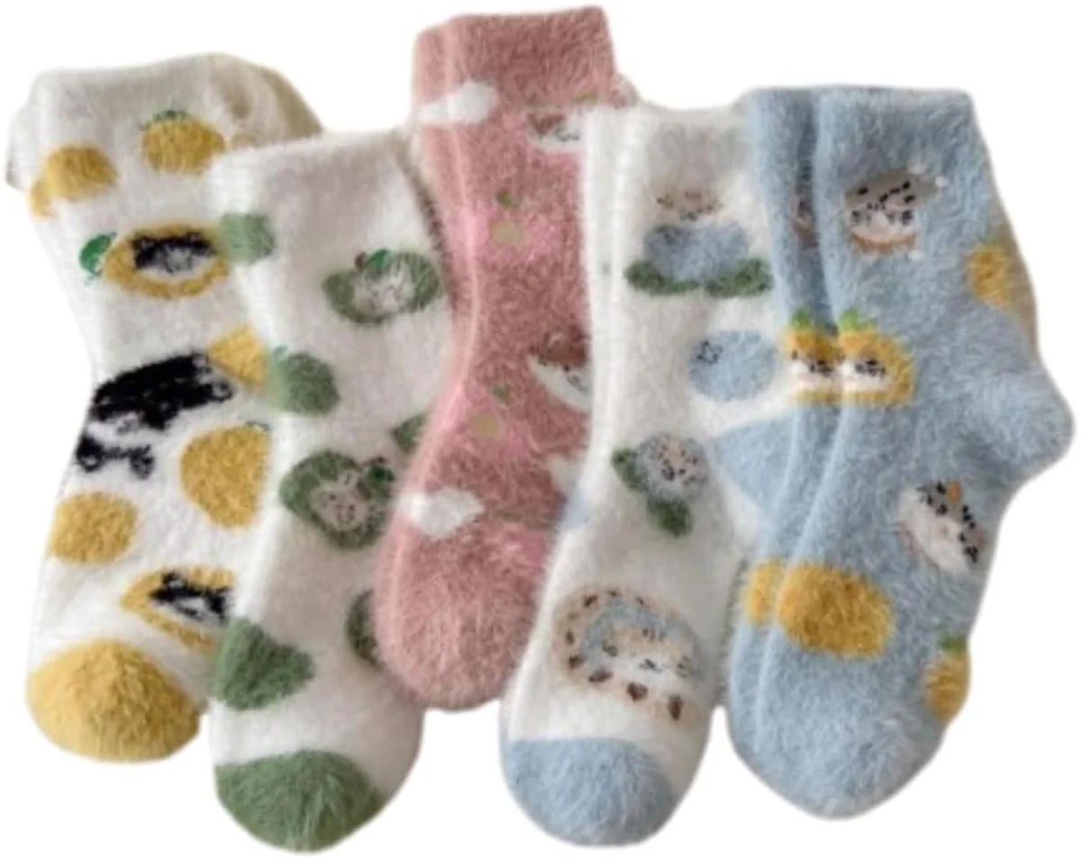 Woolen Fuzzy Furr Printed Socks For Women With Thumb and Girls| Warm Woolen socks Winter Wear Fleece Socks For Women And Girls Multicolor
