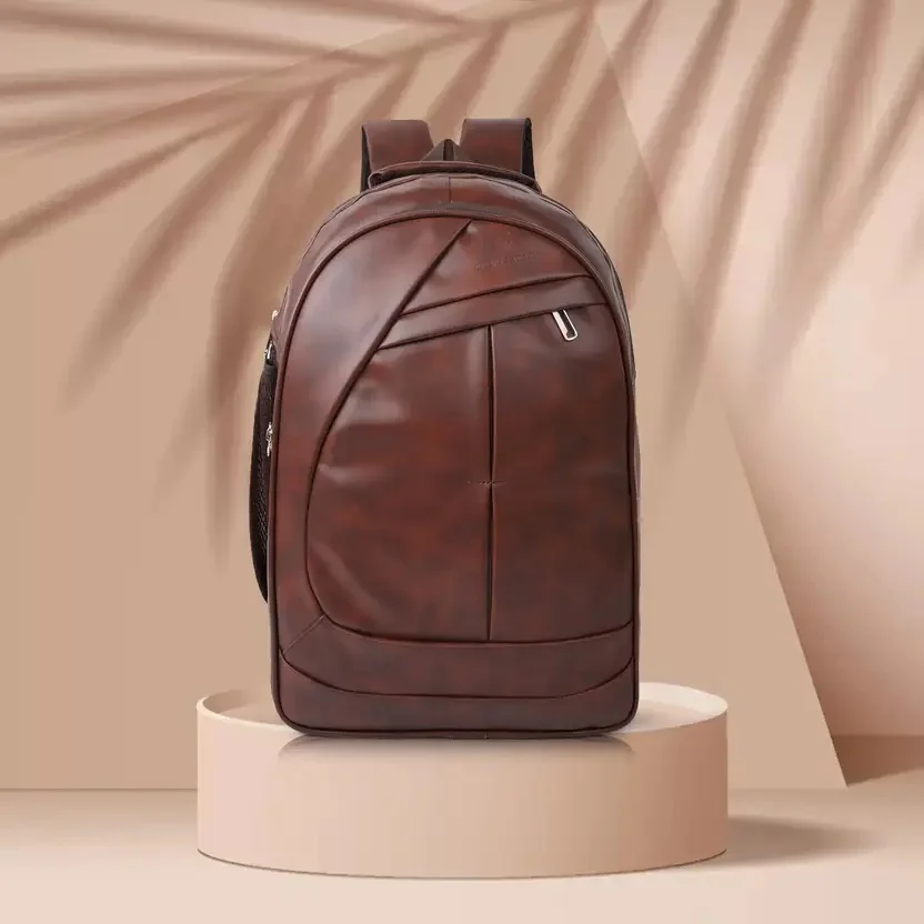 Romofy Large 32 L Laptop Backpack Classic Synthetic Leather Office College Business Shoulder Backpack For Unisex  (Brown)