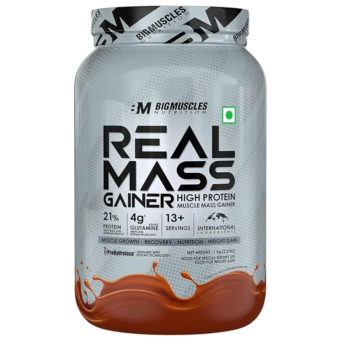 Bigmuscles Nutrition Real Mass Gainer [ Rich Chocolate]|Lean Whey Protein Muscle Mass Gainer|Complex Carbohydrates,|1000 Calories|Reduces Muscle Breakdown|Boosts Metabolism, 1 count, 1000 grams