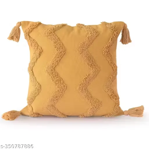 Mustard Tufted Cushion Cover with Tassels 18x18" - Best Price ₹187 at Meesho