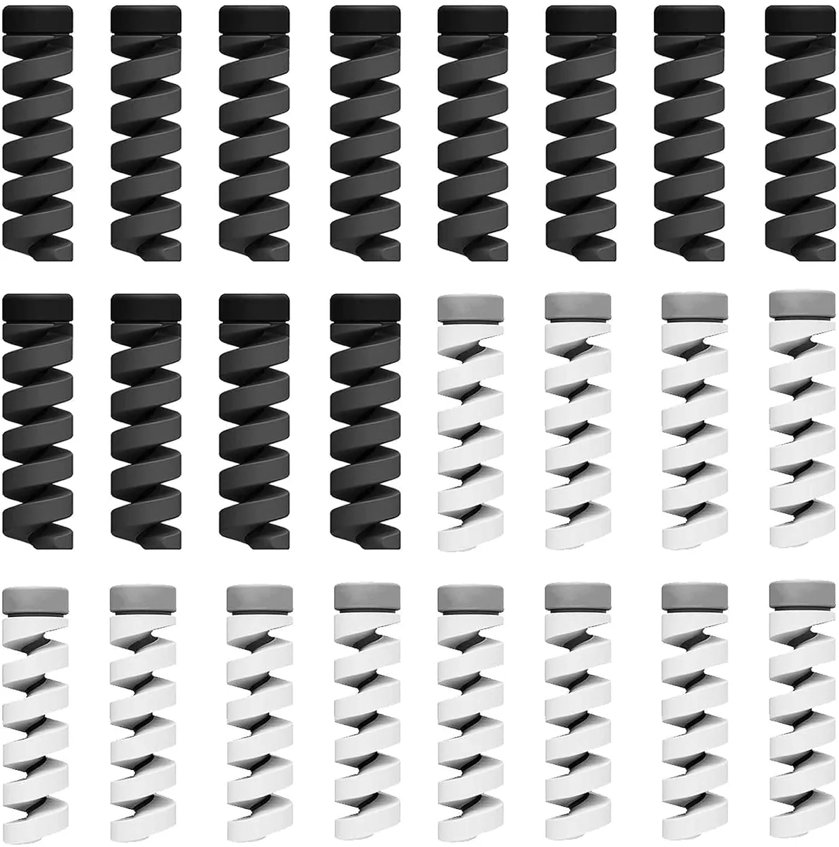 SKYCELL Charger Data Cable Protector Spiral Silicone Charging USB Wire Protector Compatible for Apple Mobile & iPhone Charger (24pcs Black & Grey)