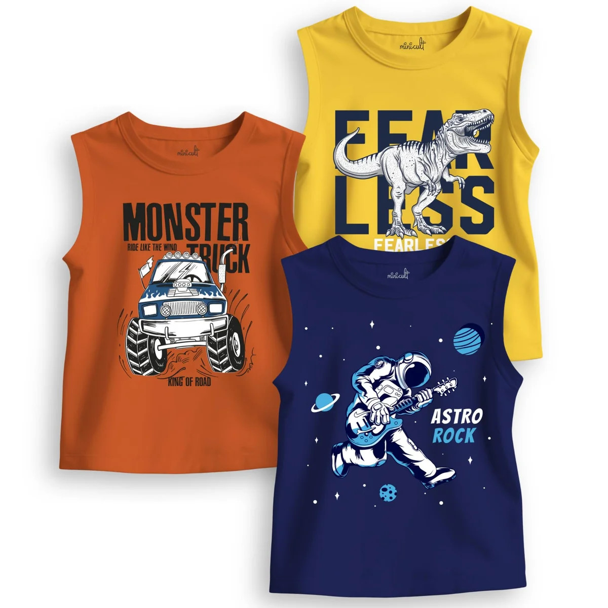 Cotton Kids Vest with Mickey and Friends Character Prints(Pack of 3)