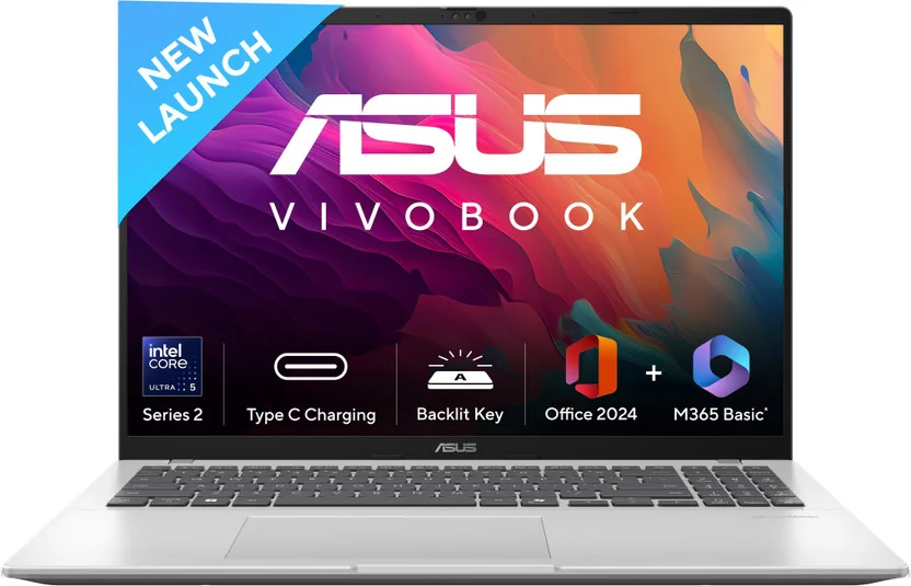 ASUS Vivobook 16 (2025) with Office 2024 + M365 Basic, AI PC Intel Core Ultra 5 - (16 GB/512 GB SSD/Wi...