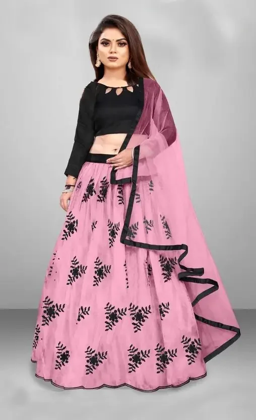 NJ FASHION Solid, Embroidered, Embellished, Self Design Semi Stitched Lehenga Choli  (Pink) - Best Price ₹315 at Flipkart