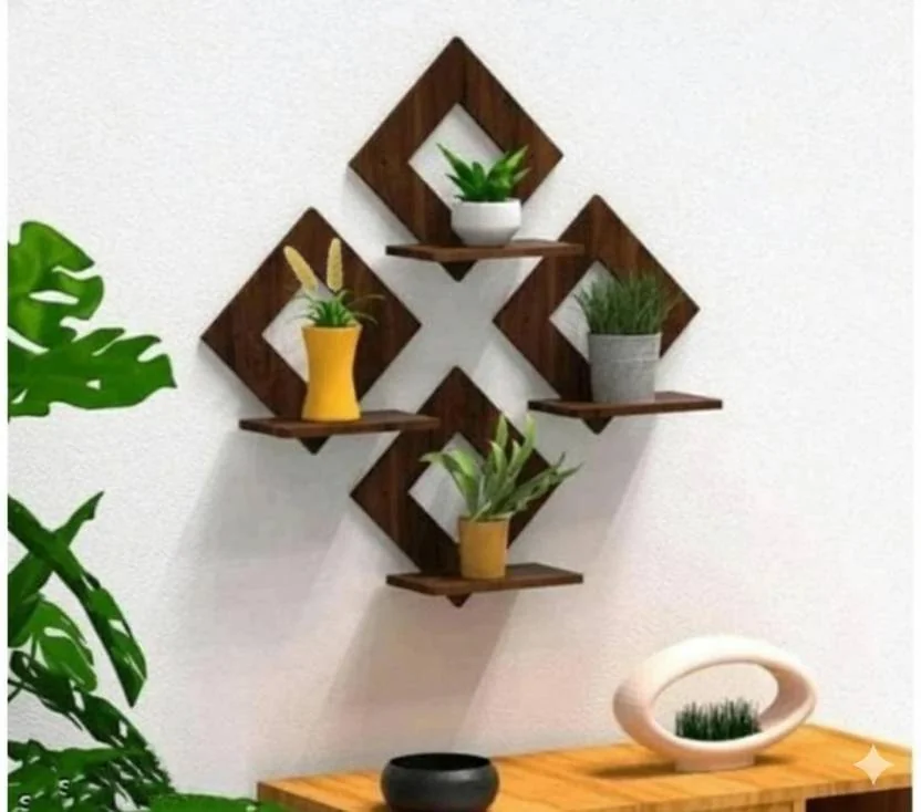SHYAM RAKHWALA CRAFT WALL SHALEVE, Dimond Shaped Wall Wooden Wall Shelf  (Number of Shelves - 4, Multicolor)