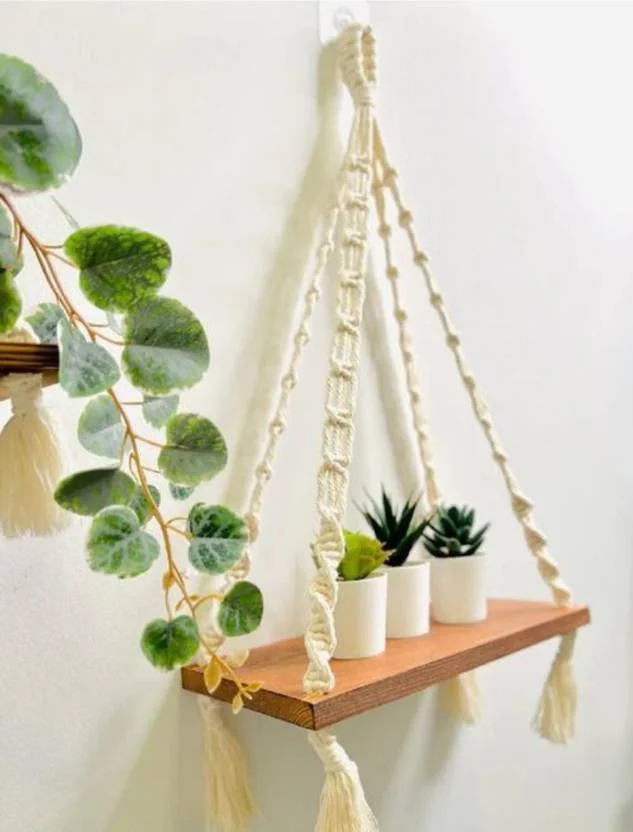 JPHandicraft Macrame Home Decor Shelf Made, Macrame Pot Planter Wall Hanging Tapestry  (50 cm X 30 cm, White) - Best Price ₹111 at Flipkart