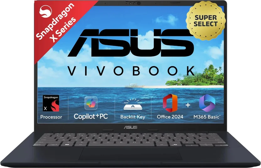 ASUS Vivobook 14 (2025) with Office 2024 + M365 Basic*, Backlit Keyboard, Snapdragon X - (16 GB/512 GB...