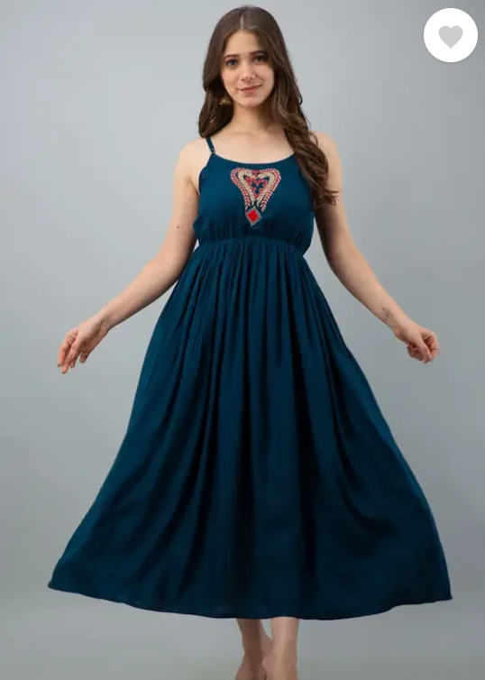 Bhawanaprint Women Skater Dark Blue Maxi/Full Length Dress - Best Price ₹253 at Flipkart