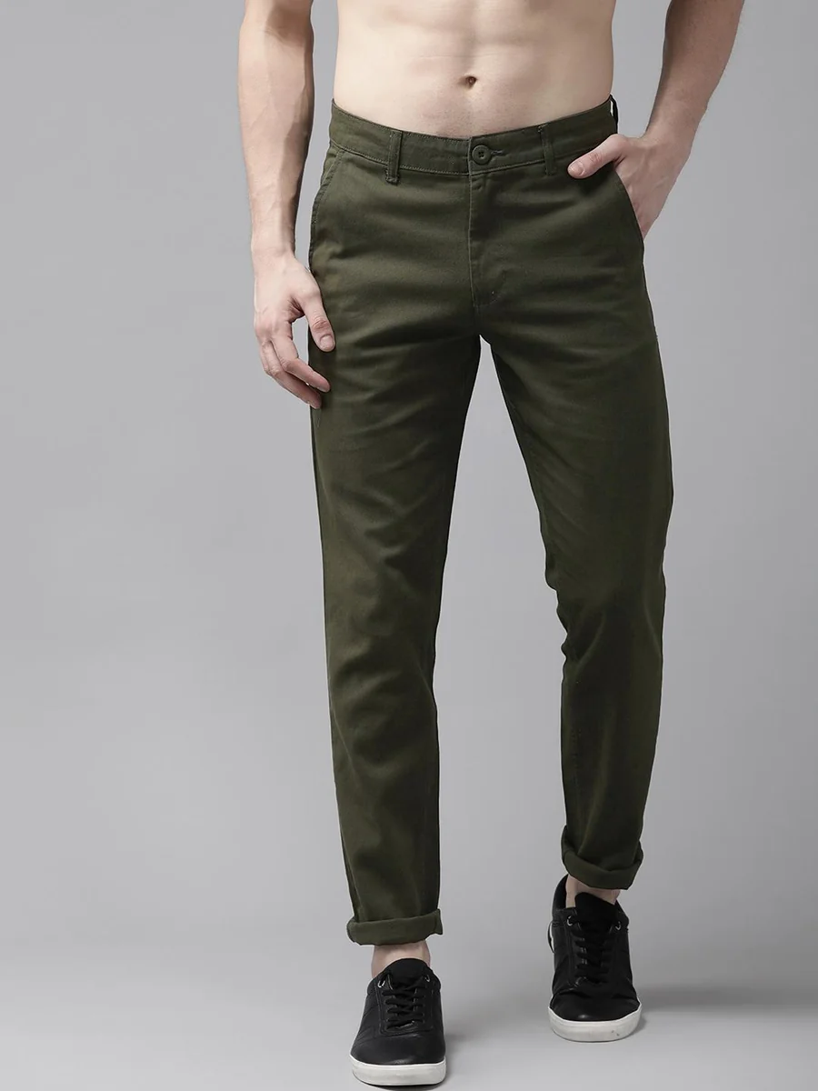 Men Olive Green Regular Fit Solid Trousers - Best Price ₹700 at Myntra