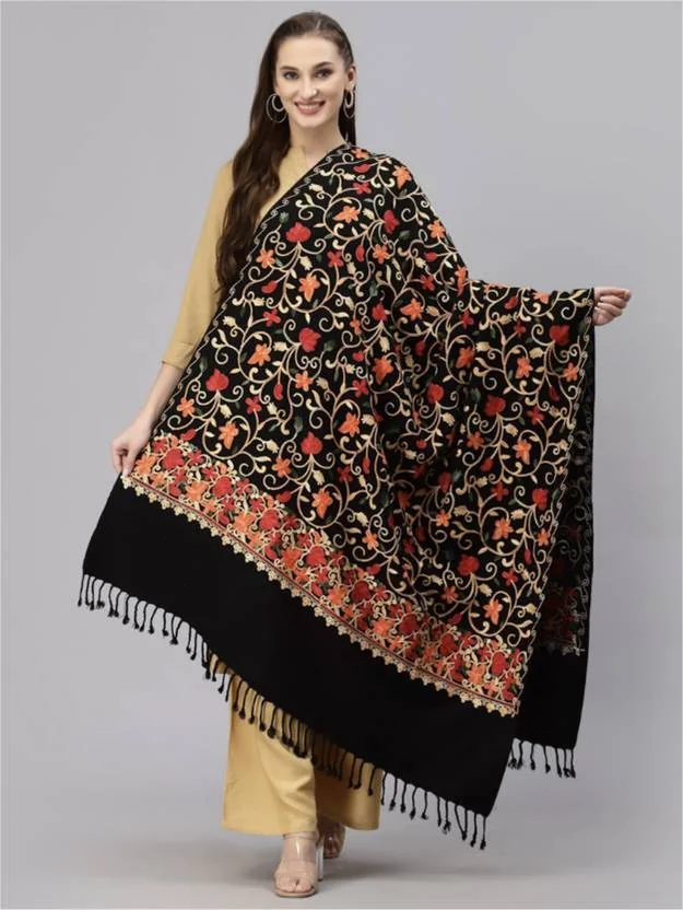 GK VILLA Wool Embroidered Women Shawl  (Multicolor) - Best Price ₹356 at Flipkart