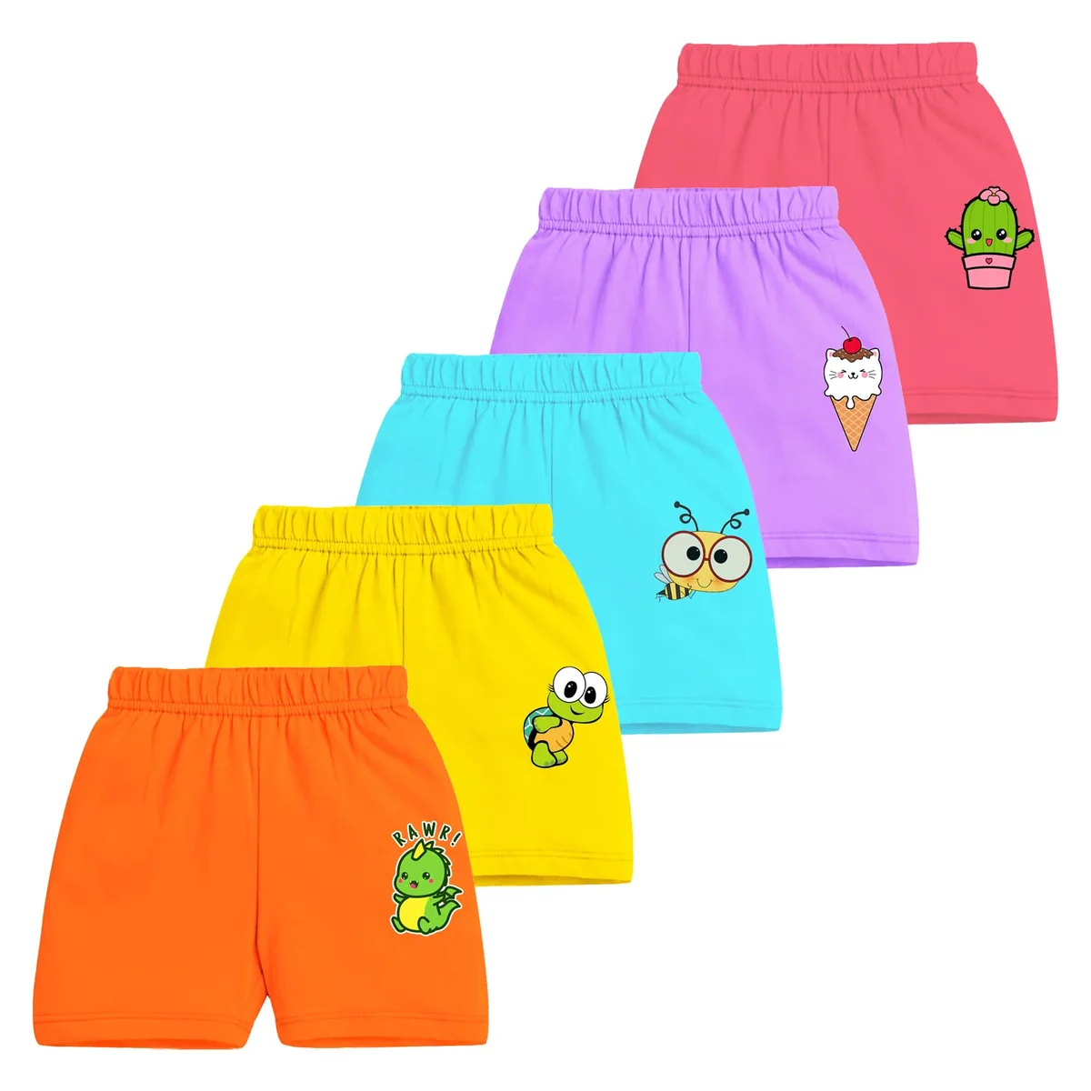 Kids Shorts Pack of 5 for Boys & Girls | Vibrant Multipack Summer Wear | Soft Cotton Blend | Comfy Fit for Daily Adventures | Breathable & Easy-to-Wear Essentials