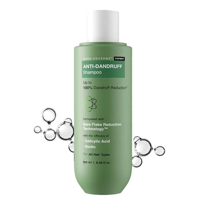 Bare Anatomy Anti Dandruff Shampoo | Reduces Up to 100% Dandruff and Strengthens Hair | Derma Approved Shampoo with Salicylic Acid & Biotin | Helps Remove Flakes and Itching | Shampoo For All Hair types | For Women And Men | 100ml - Best Price ₹236 at Amazon