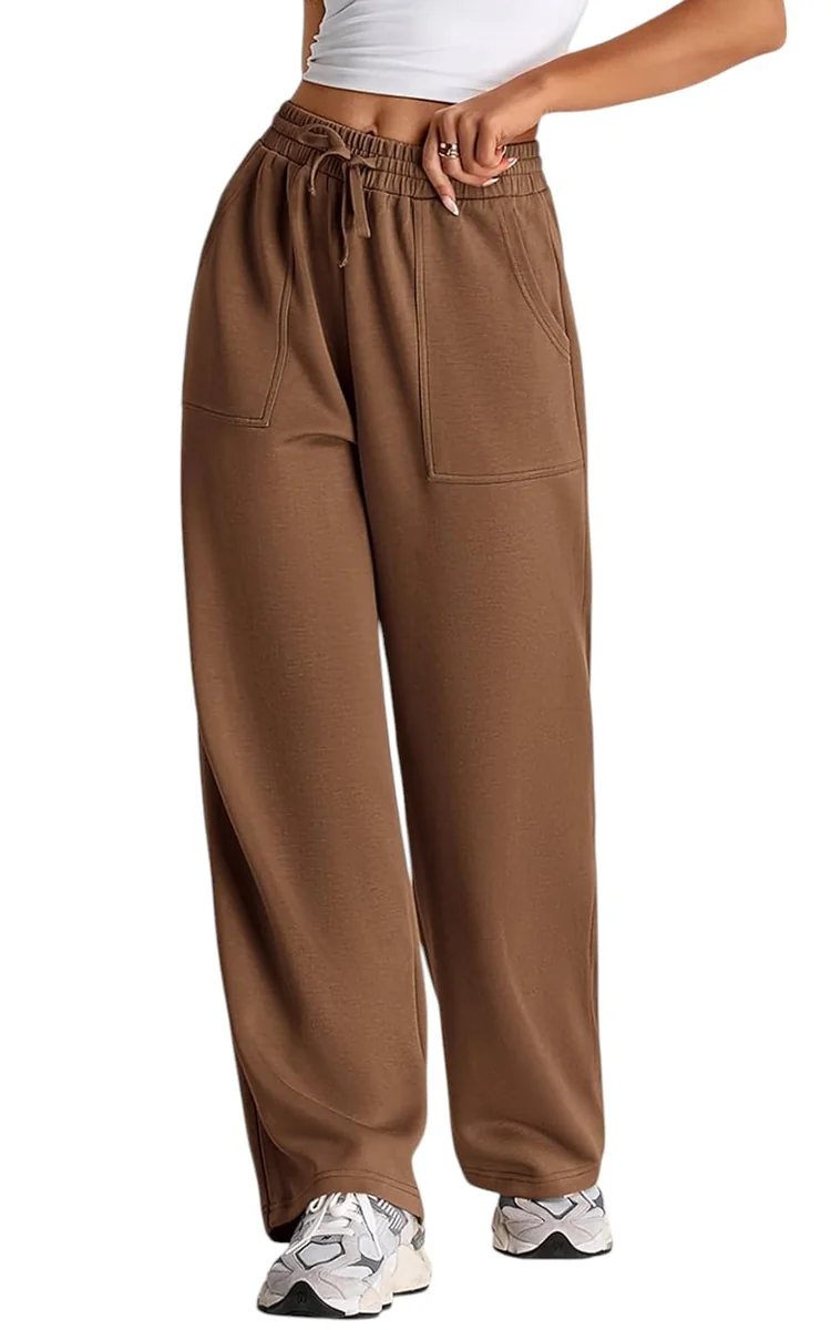 Q - RIOUS Women's Wide Leg High Waisted Baggy Lounge Sweat Pants Drawstring Athletic Flared Joggers with Pockets - Best Price ₹378 at Amazon