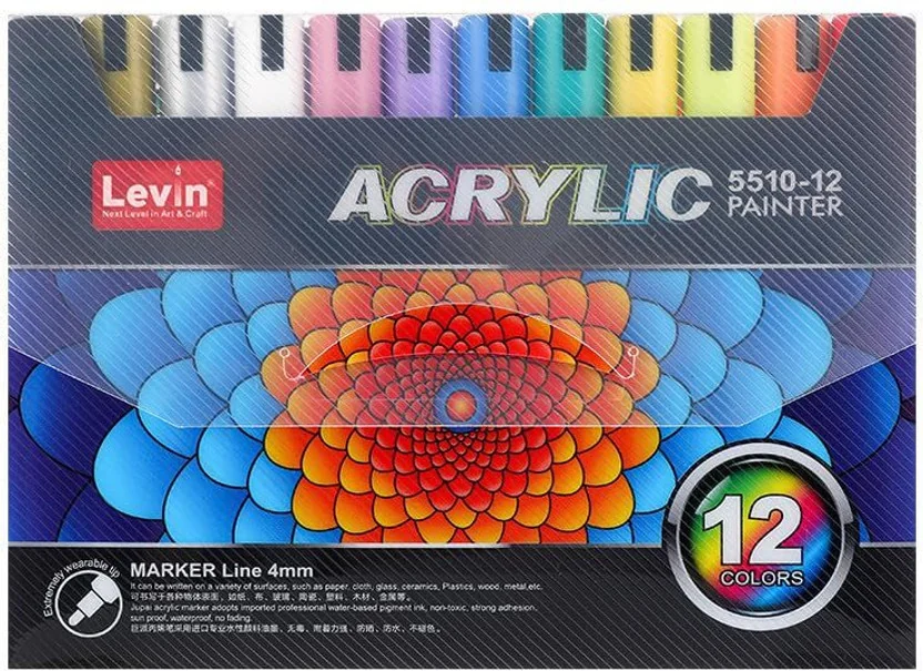 Levin STA Acrylic Paint Marker Pens 12 Colors Medium Po...