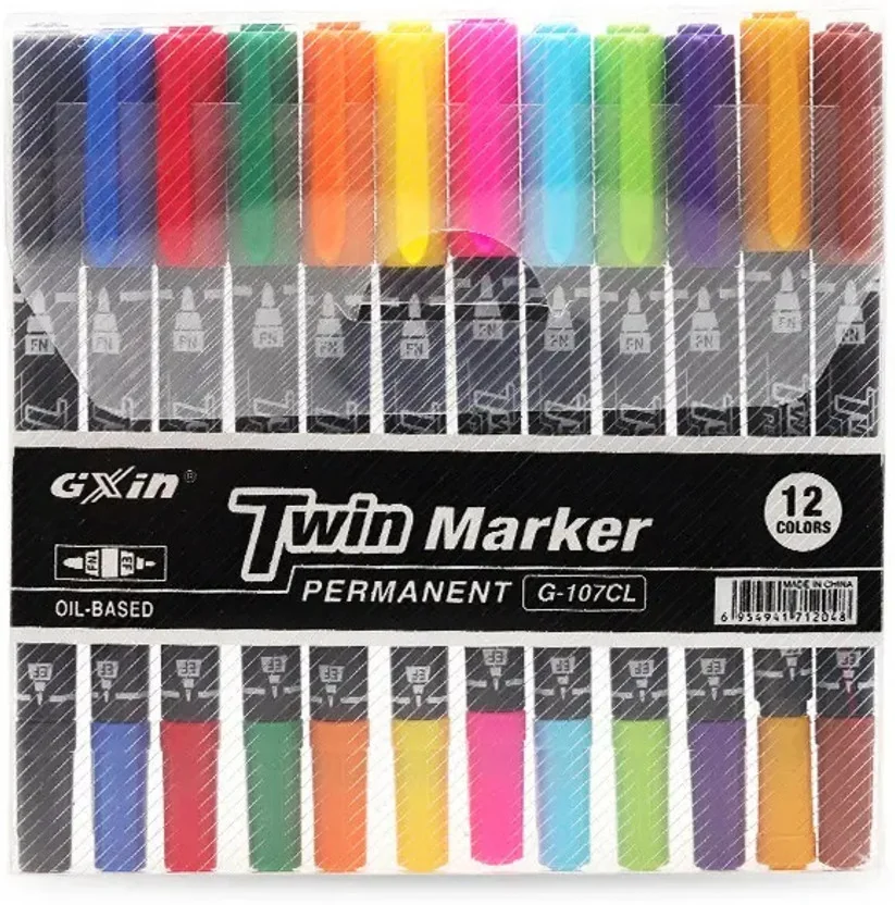 GXIN Permanent Twin Marker, Fine & Extra Fine Art Marke...